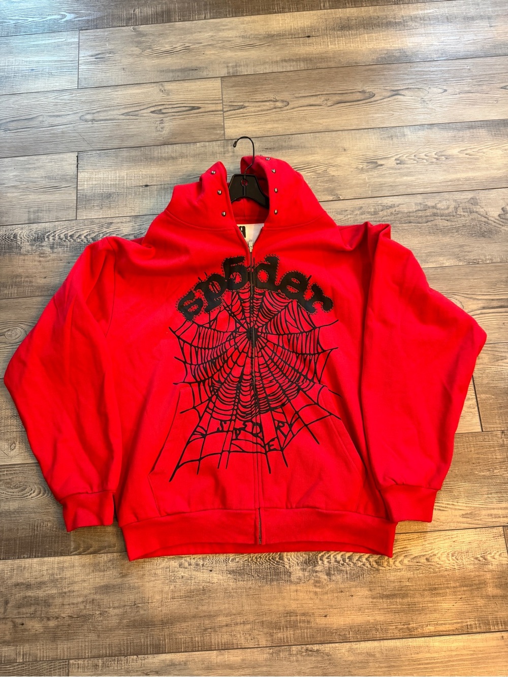 Sp5der OG Web Studded Zip Hoodie
Red 
Like New Size
Size XXL